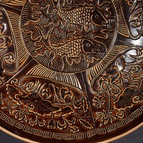 宋定窑官款紫定鱼藻纹碗6.5*34厘米