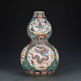 明宣德五彩龙凤纹葫芦瓶 46×26厘米