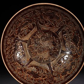 宋定窑官款紫定鱼藻纹碗6.5*34厘米