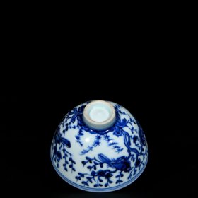 明永乐青花花鸟喜上眉梢纹鸡心杯一对5.8x9.6 厘米