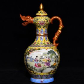 清乾隆珐琅彩仕女带子图龙头壶29x16厘米