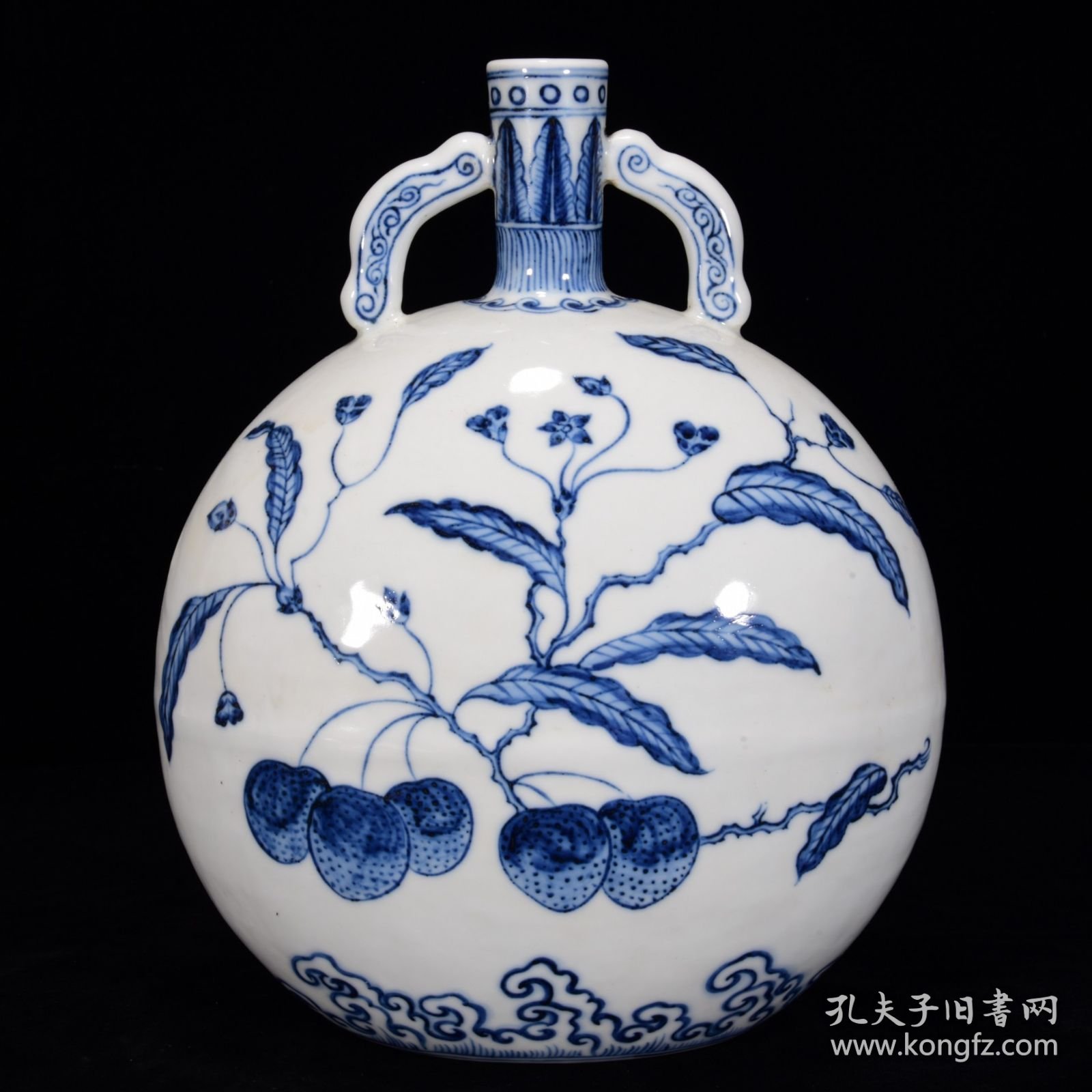 明青花花果纹扁瓶27*21厘米