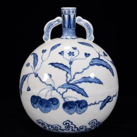 明青花花果纹扁瓶27*21厘米