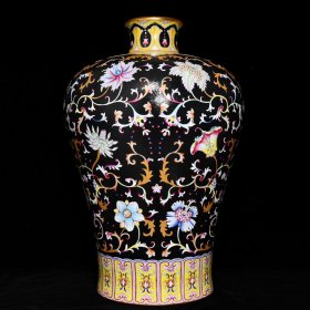 清乾隆乌金釉爬花粉彩描金花卉纹大梅瓶55.5x39厘米