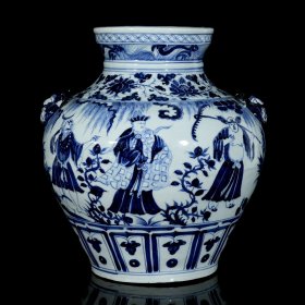 元青花人物西游记故事纹兽头罐34x30厘米