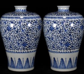 清光绪青花缠枝莲梅瓶35x22厘米