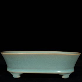 宋汝窑丙字款水仙盆6.5x23.5厘米