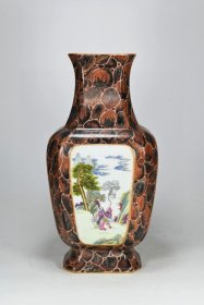 清雍正石纹釉四爱图八棱方瓶 33x20厘米