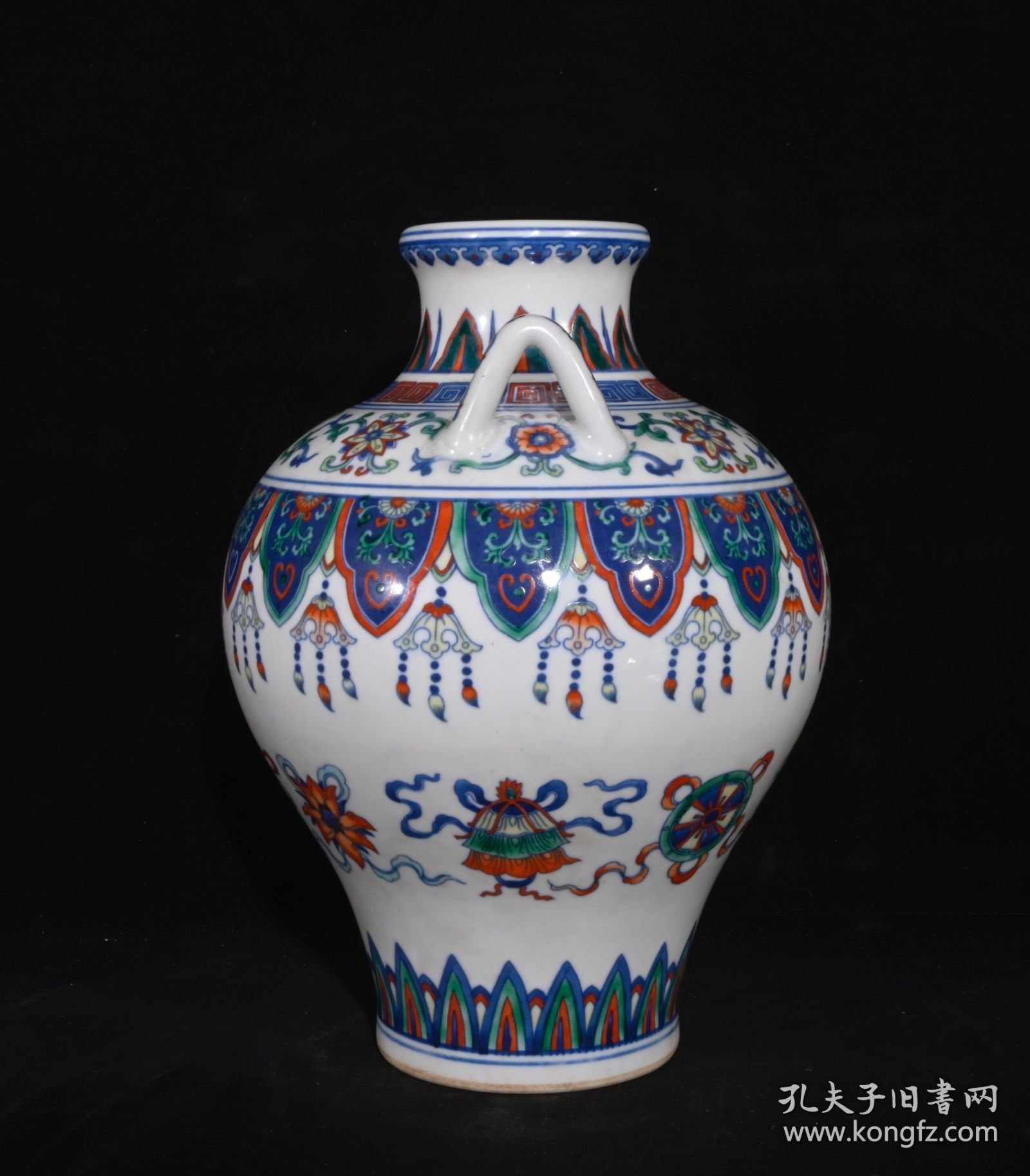清乾隆斗彩八宝纹双系瓶29×21厘米