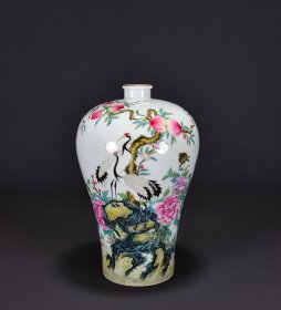 清雍正粉彩仙鹤载福图梅瓶31x20厘米