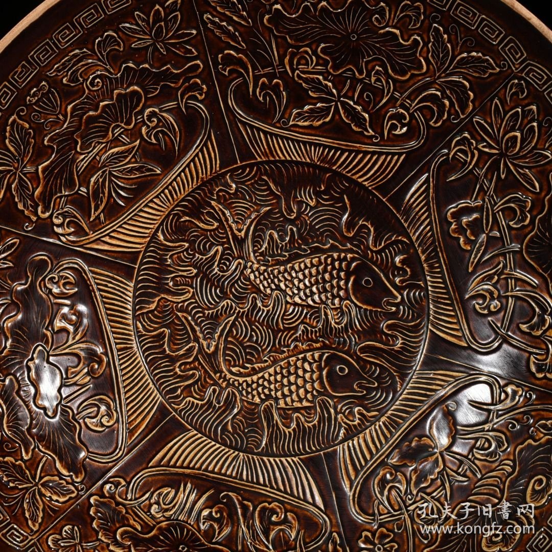 宋定窑官款紫定鱼藻纹碗6.5*34厘米