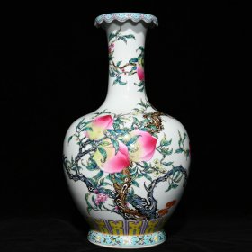 清雍正 粉彩福寿纹反口瓶41.5x23.5厘米