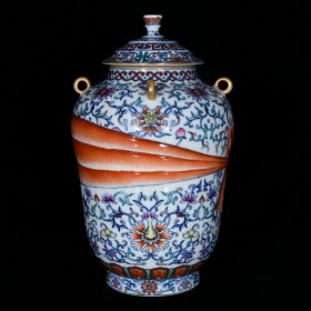 清乾隆青花斗彩绶带缠枝花卉纹盖尊