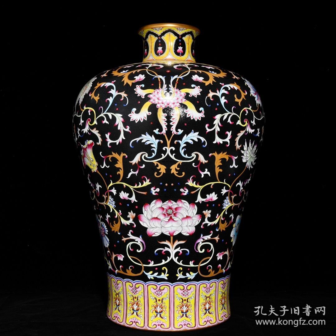 清乾隆乌金釉爬花粉彩描金花卉纹大梅瓶55.5x39厘米