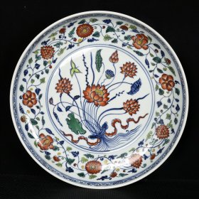 明宣德青花五彩缠枝花一束莲纹盘6.8x40.8厘米