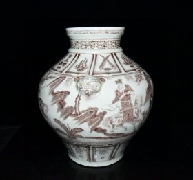 元釉里红鬼谷下山虎头罐37x33厘米