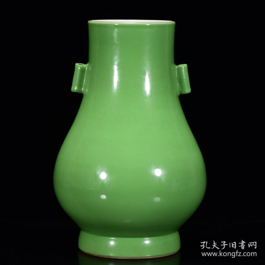 清乾隆苹果绿釉贯耳尊31*19厘米