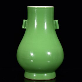清乾隆苹果绿釉贯耳尊31*19厘米