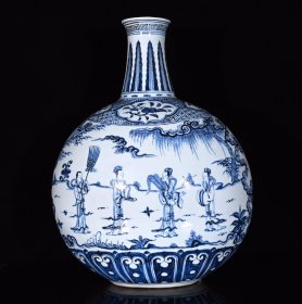 青花人物故事纹扁瓶43*32厘米