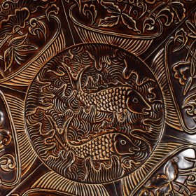 宋定窑官款紫定鱼藻纹碗6.5*34厘米