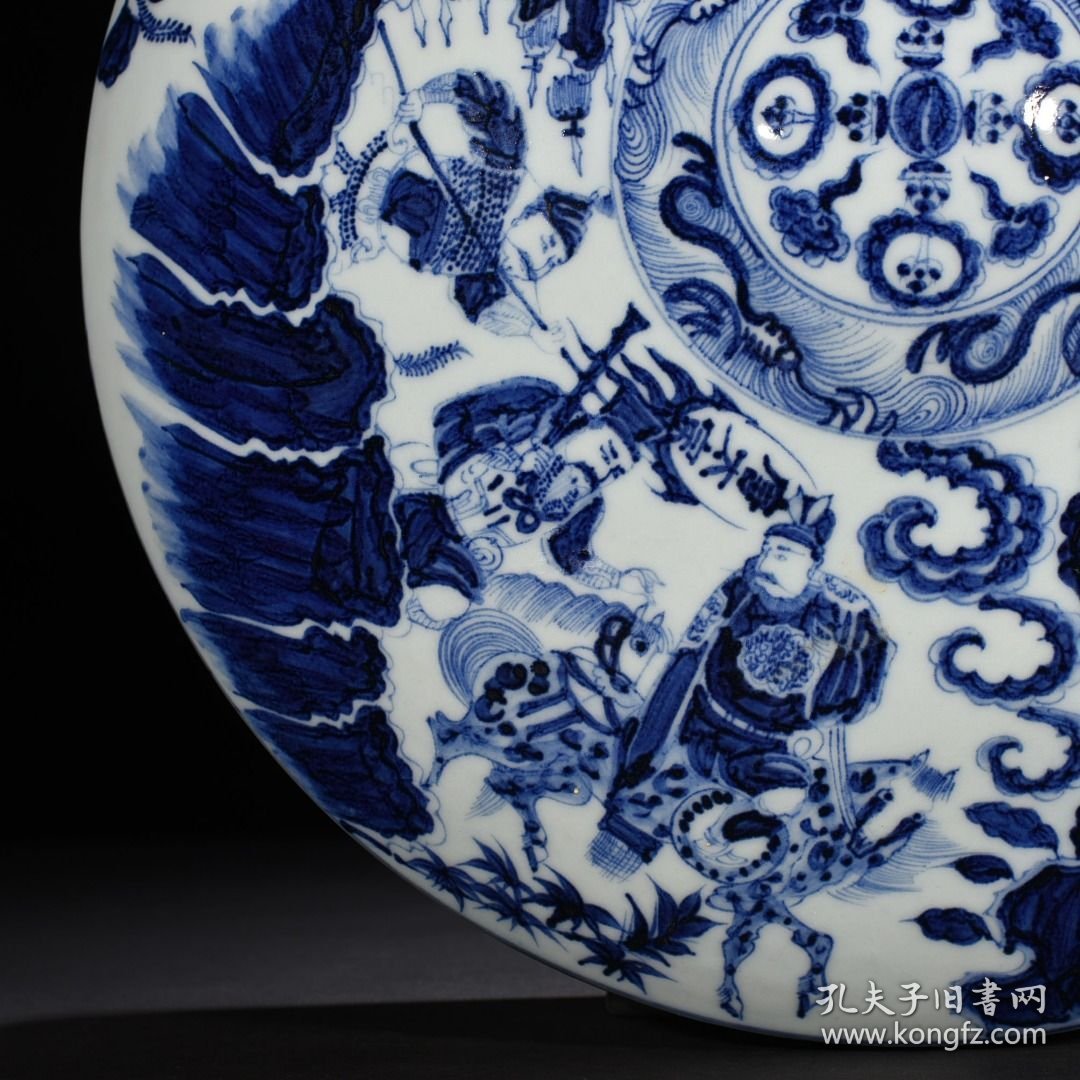 元青花单骑救主人物纹卧壶壁壶