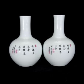 清雍正珐琅彩花蝶纹天球瓶19.5×13厘米