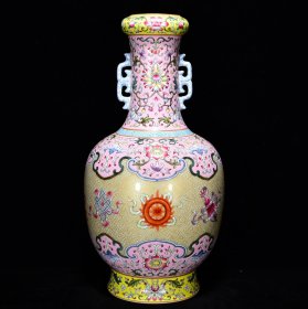 清乾隆粉彩描金八宝纹双耳瓶34*18厘米