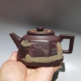 宜兴紫砂壶名家纯手工壶，家用泡茶壶大容量功夫壶，八方泥绘壶泡茶壶。