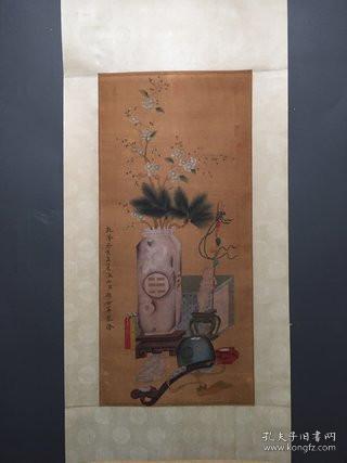 三尺中堂画 花瓶画 纯手绘画 绢布画 画工细腻