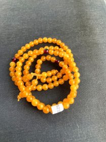 精品蜜蜡佛珠手串 金黄色108颗