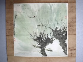 复制画  傅抱石《初春》+郭沫若书法