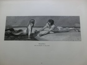 【百元包邮】《美人鱼》（meerweibchen）1894年，木刻版画， 纸张尺寸约41×28厘米。出自德国画家和雕塑家弗朗兹·斯塔克（Franz Stuck1863-1928）
