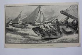 【百元包邮】《在比赛中》(im rennen.) 1899年 小幅木刻版画   卡纸尺寸约29.7×21厘米   （货号501299）