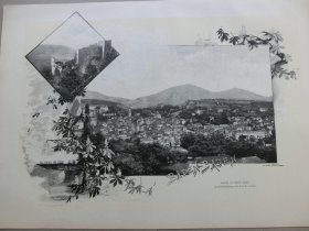 【百元包邮】《巴登巴登景观》（ansicht von baden-baden）1892年，木刻版画， 纸张尺寸约41×28厘米。出自19世纪德国画家，Friedrich Stahl（1863–1940）的原创木刻作品
