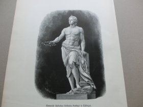 【百元包邮】《大理石雕塑：“伟大的诗人”荷尔德林（德国图宾根大学“哲学家小径”纪念雕塑）》（Emmerich Andresens Holderlin Denkmal in Tübingen）1882年木刻版画， 纸张尺寸约41×28厘米。出自德国雕塑家，Adrian Emmerich Andresen作品 -- 弗里德里希·荷尔德林（1770-1843），德国浪漫派诗人，将古典希腊诗文移植到德语中