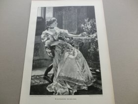 【百元包邮】《少女时代：人生第一朵玫瑰》（Die ersten Rosen）1892年，木刻版画， 纸张尺寸约41×28厘米。出自19世纪著名波兰画家，弗拉迪斯拉夫·查乔斯基（Wladislaw Czachorski，1850–1911）绘画作品。
