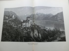 【百元包邮】《山水风景画：瑞士南部城市.洛迦诺山水景观》（Madonna del Sasso bei Locarno）1894年，大幅木刻版画， 纸张尺寸约54×41厘米。