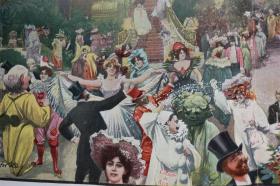 【百元包邮】巨幅《嘉年华》(karneval in nizza)  1890年巨幅彩色平版印刷画    尺寸约56*41厘米  （货号501826）