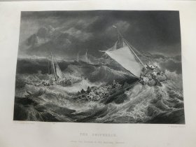 【百元包邮】透纳（Turner）作品《海难，遇难的船只》（THE SHIPWRECK）1861年钢版画 源自艺术日志 伦敦文切公司出品 纸张尺寸约32.5×22.8厘米。