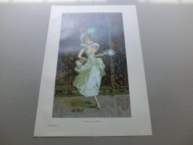 【百元包邮】《身着华托服的女郎》（A la Watteau） 1894年，彩色平版印刷画， 纸张尺寸约41×28厘米。