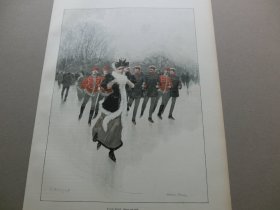 【百元包邮】】《靓丽的风景线·滑雪女郎》（sauve qui peut）1893年，套色木刻版画， 纸张尺寸约41×28厘米。