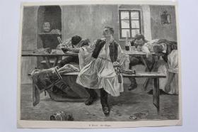 【百元包邮】《酒局赢家》(der sieger )  1899年 小幅木刻版画   卡纸尺寸约29.7×21厘米   （货号501301）