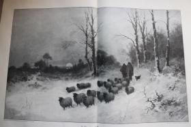 【百元包邮】巨幅《冬季田园诗》（winter idyll）    1890年木刻版画    尺寸约56*41厘米  （货号501786）