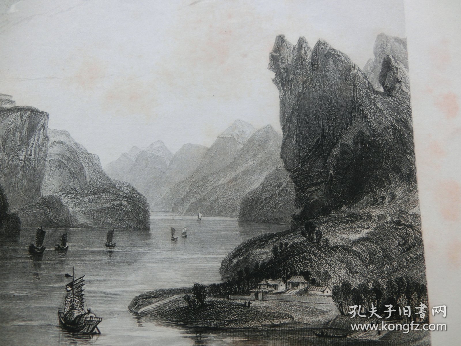 【百元包邮】 1840年代《肇庆府，羚羊峡》 中国题材钢版画 托马斯.阿罗姆 （Thomas Allom）作品 纸张尺寸约27×20.5厘米