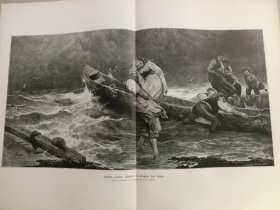 【百元包邮】《海景画：劫后余生》（Glucklich gelandet） 1885年，大幅木刻版画， 纸张尺寸约56×41厘米。出自19世纪著名德国风景画家，卡尔·劳普（Karl Raupp，1837-1918）作于1882年的油画作品。