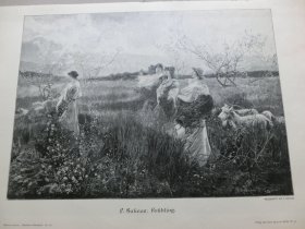 【百元包邮】《春风习习、春暖花开》1892年，大幅木刻版画， 纸张尺寸约41×28厘米。出自著名西班牙风景画家，胡安·巴勃罗·萨利纳斯（Juan Pablo Salinas，1871–1946）的油画作品
