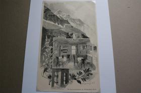【百元包邮】《高山小屋-维斯巴赫》(die schwarzenberghütte am wiesbach)  1902年   小幅木刻版画  卡纸尺寸约卡纸尺寸29.7×21厘米厘米   （货号501152）