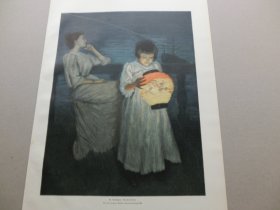 【百元包邮】《夏夜》(Sommerabend)  1893年，套色木刻版画， 纸张尺寸约41×28厘米。