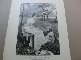 【百元包邮】《在春天，踏春》（In Frühling） 1894年，木刻版画， 纸张尺寸约41×28厘米。