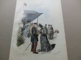 【百元包邮】《鲜花和荣誉》(Am Tage der Union in Hoppegarten)   1893年，套色木刻版画， 纸张尺寸约41×28厘米。
